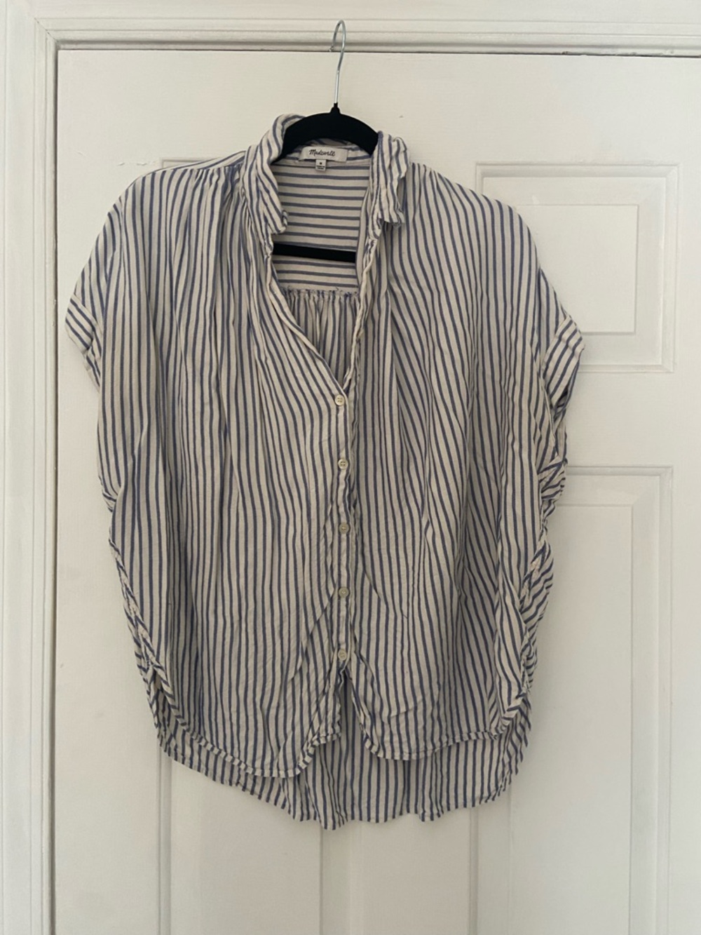 Madewell White and Blue Vertical Stripe Button-Up Shirt